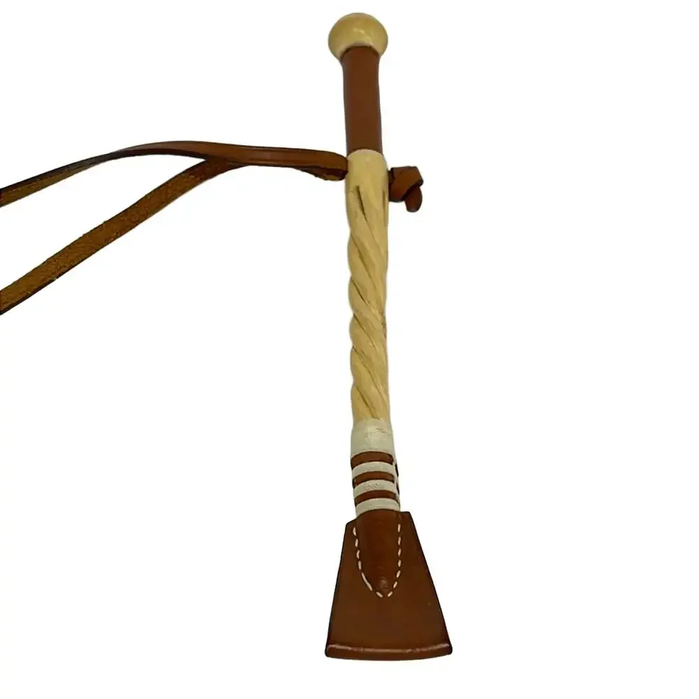 Hermès Paddock Clavache Bag Charm Dark Brown Cream Leather Wood